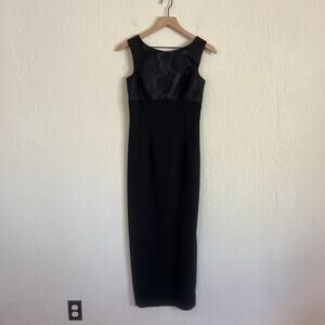 Vintage 90s Y2K Floral Embossed Sleeveless Cross Back Maxi Dress Small Black